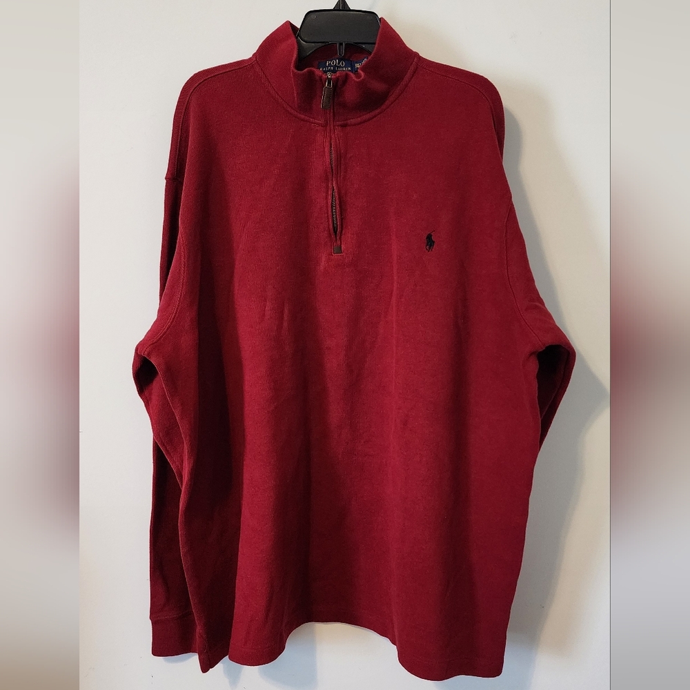 Polo Ralph Lauren 100% Cotton Red Pullover 1/4 Zip Size 2XL